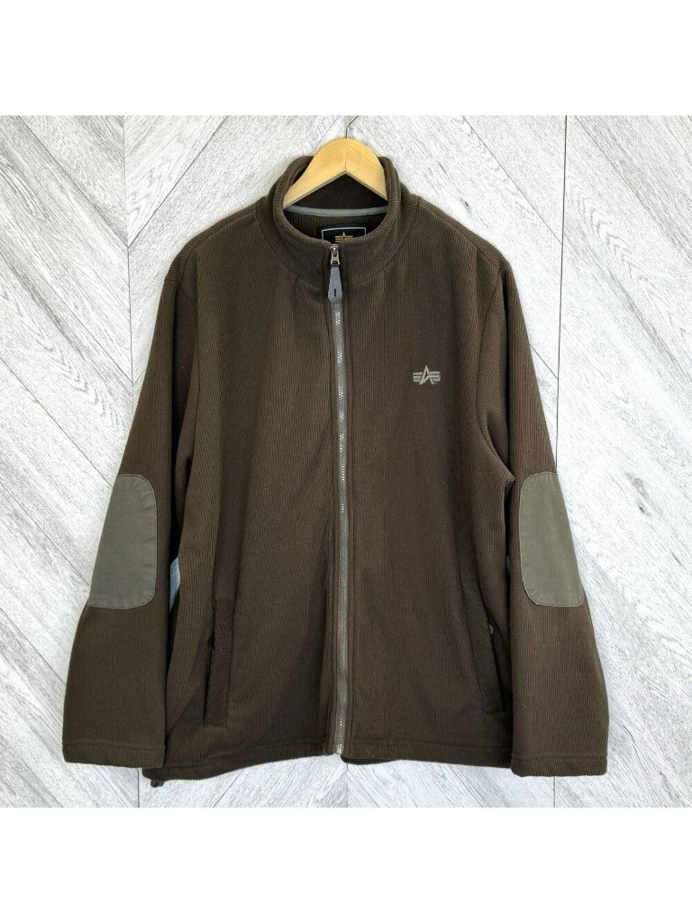 Alpha Industries Fleece Jacket Mens Size XXL 2XL Olive Military Green Full Zip